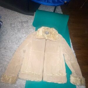Vintage Wilsons Tan Suede Leather Aviator Jacket Faux Fur Collar Coat Sz L